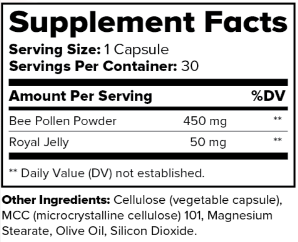 Royal Bee Pollen Supplement Facts