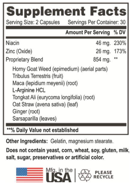 Endura Naturals Male Enhancement Supplement Facts